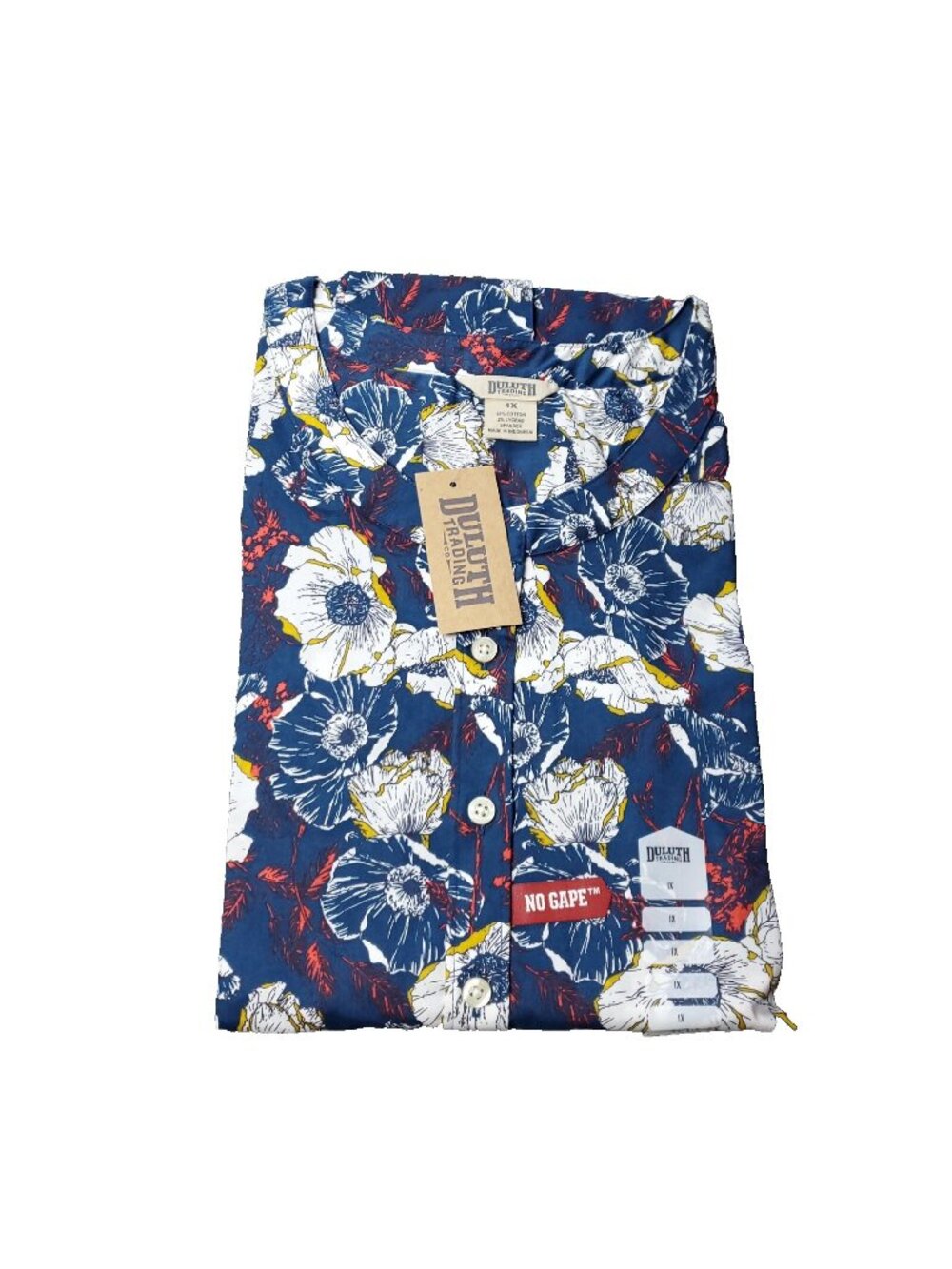 Duluth Trading Wrinklefighter Tunic Womens Plus 1X Floral Shirt Blue Long Sleeve